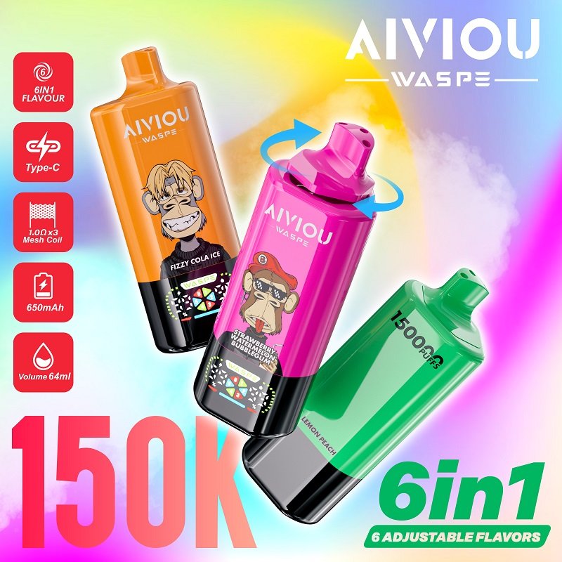 WASPE AIVIOU 6 in 1 | 150,000パフ 大容量使い捨てVAPE —— フレーバー切り替え機能搭載 - 画像 (4)